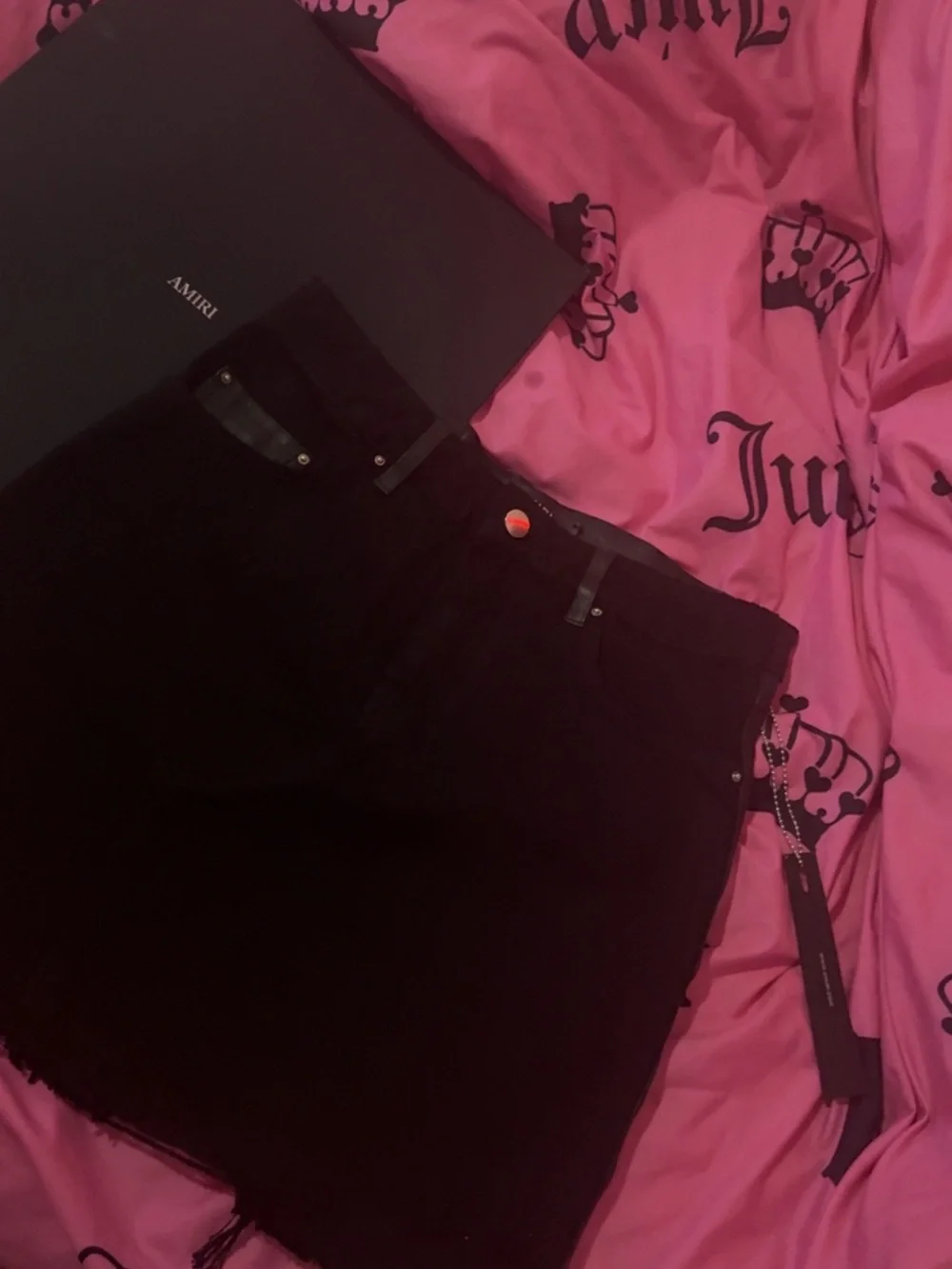 AMIRI Black Raw-Hem Denim Mini Skirt